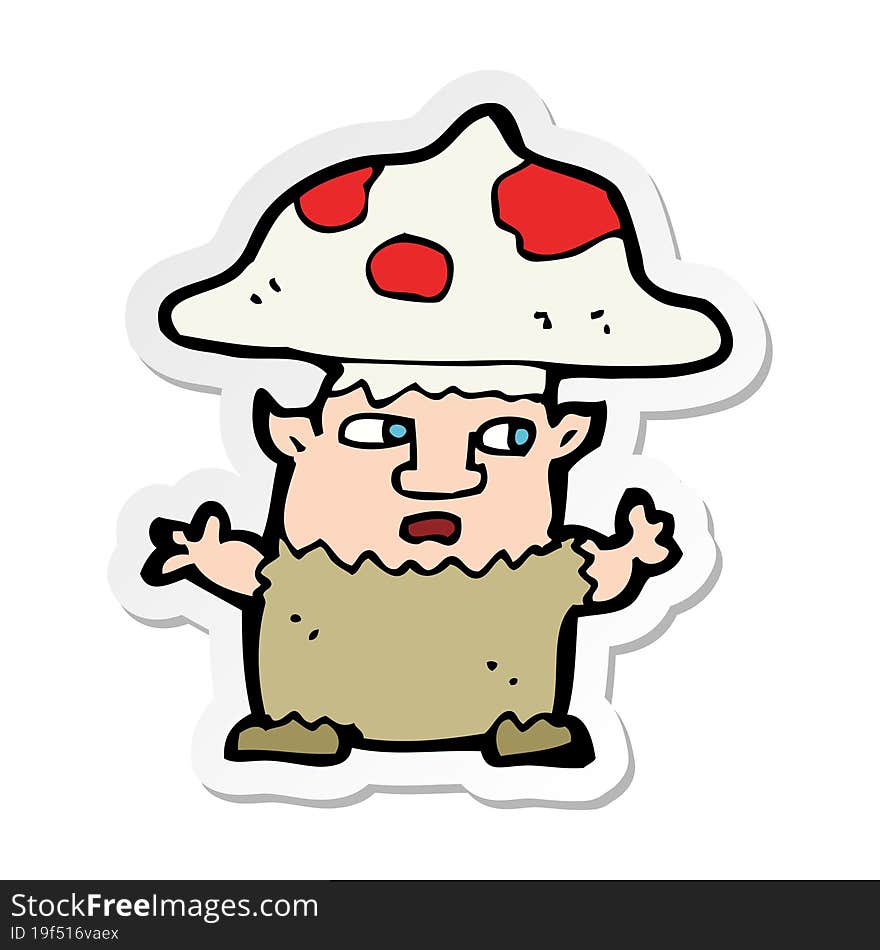 sticker of a cartoon little mushroom man