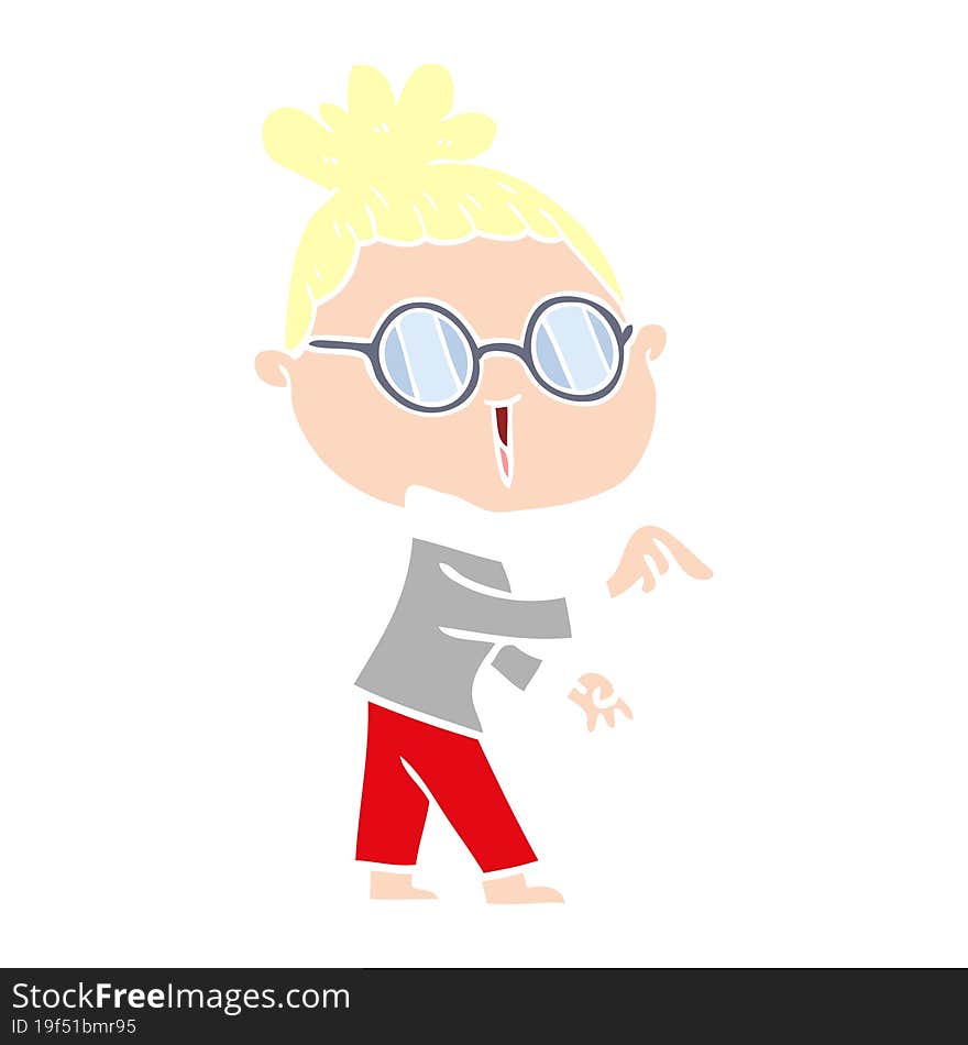 flat color style cartoon woman wearing spectacles