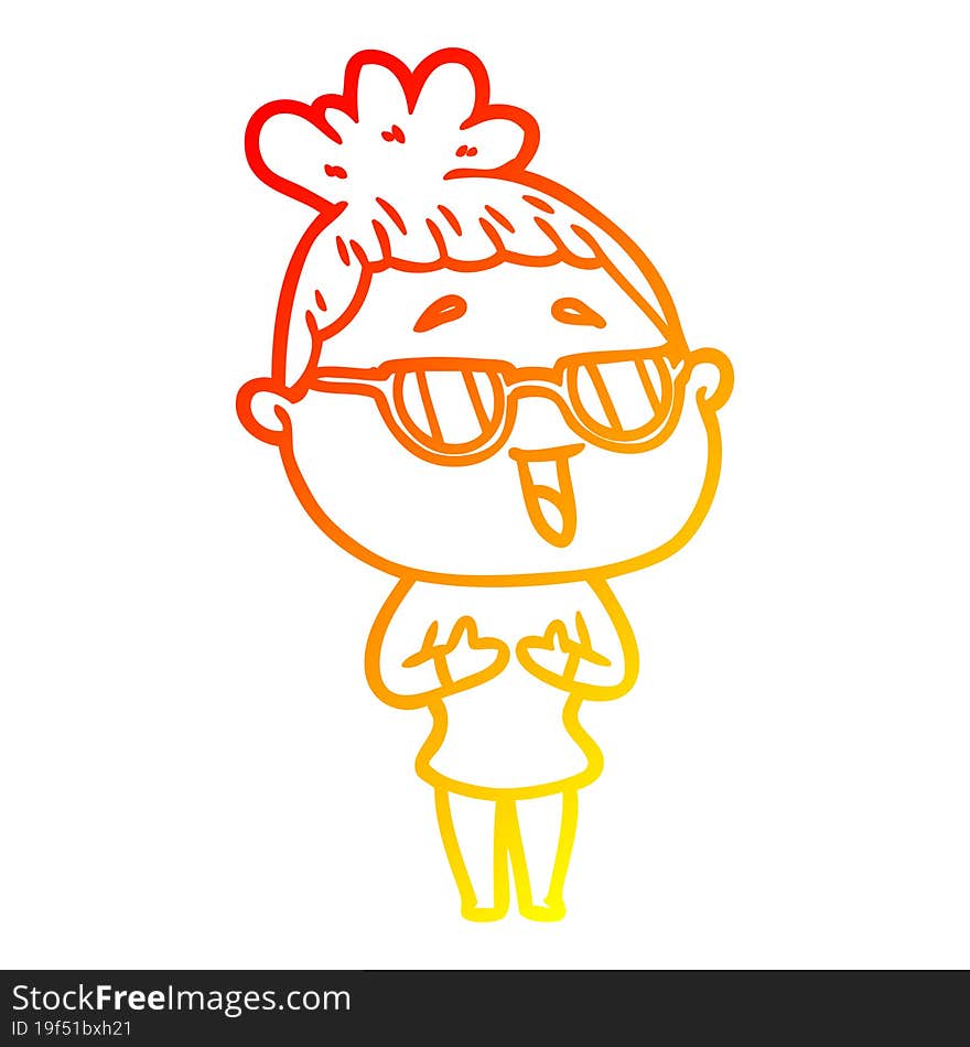 warm gradient line drawing cartoon happy woman wearing spectacles