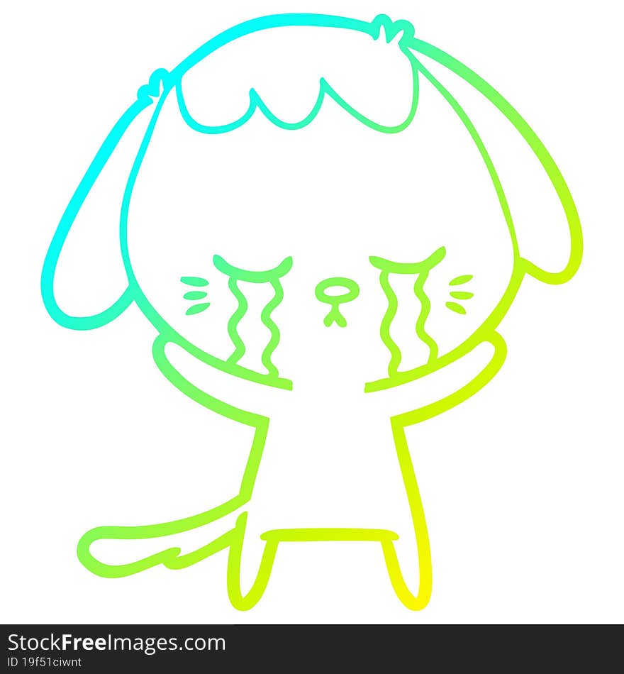 cold gradient line drawing of a cute puppy crying cartoon