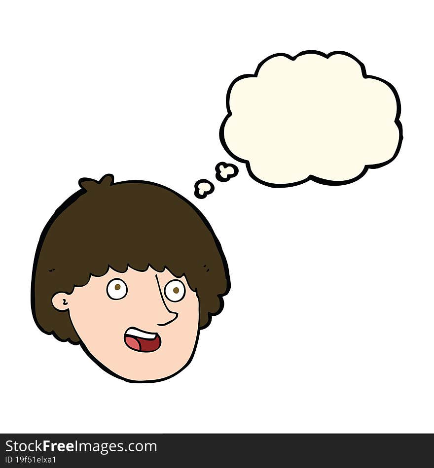 cartoon happy male face with thought bubble