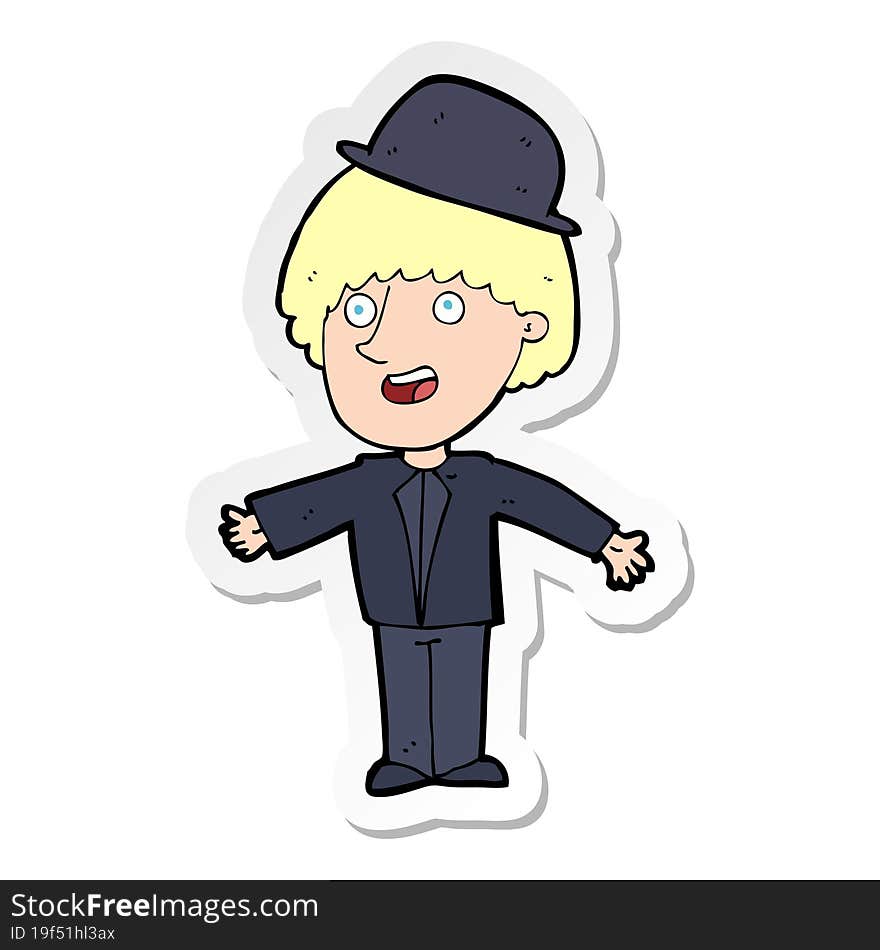 sticker of a cartoon man in bowler hat