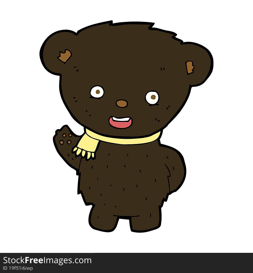 Cartoon Black Bear Waving