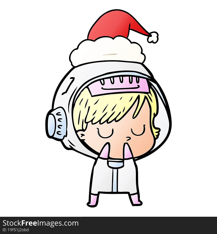 gradient cartoon of a astronaut woman wearing santa hat