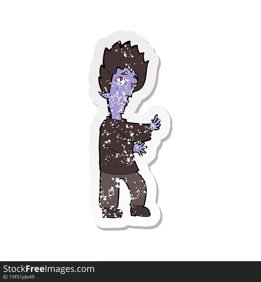 retro distressed sticker of a cartoon vampire