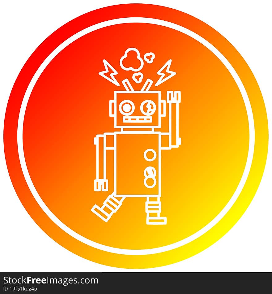 malfunctioning robot circular icon with warm gradient finish. malfunctioning robot circular icon with warm gradient finish