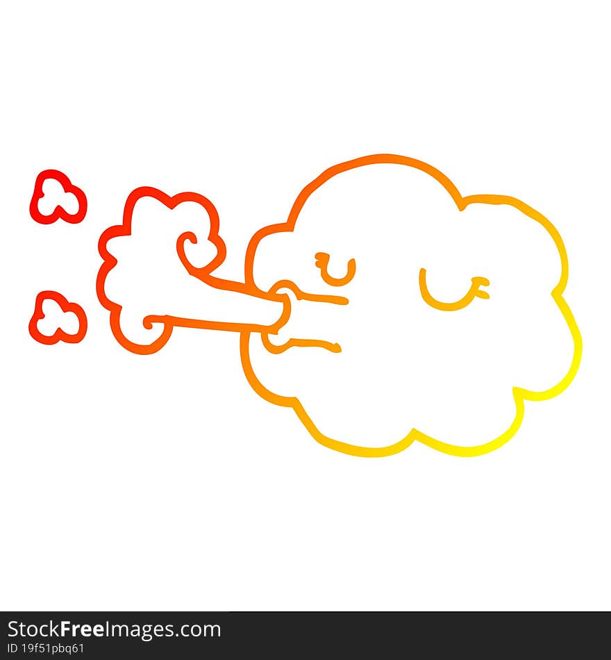 warm gradient line drawing cartoon cloud blowing a gale