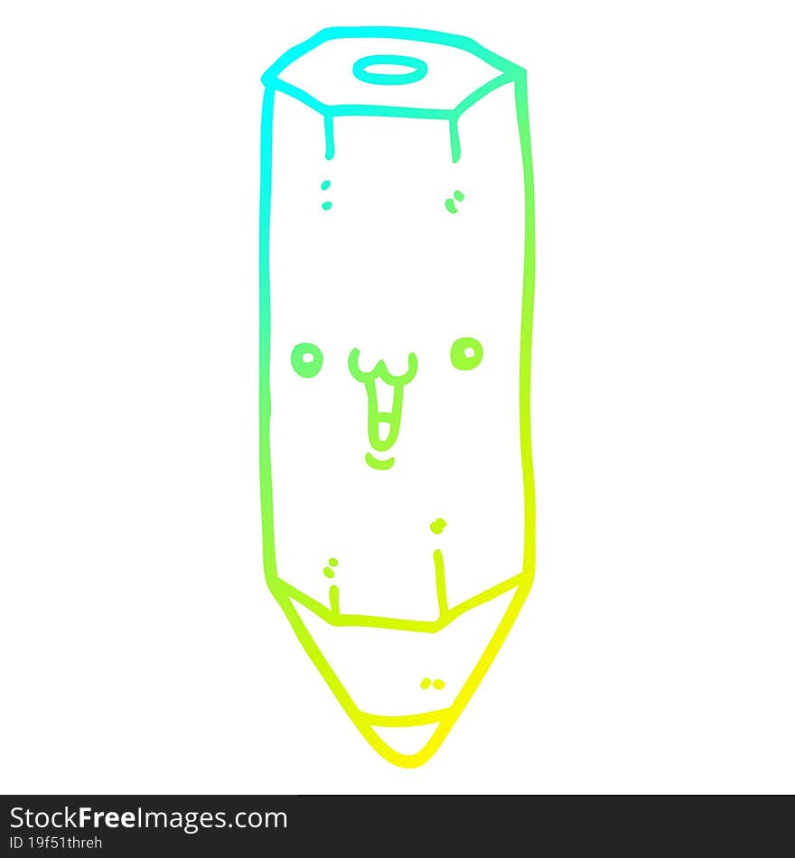 cold gradient line drawing of a happy cartoon pencil