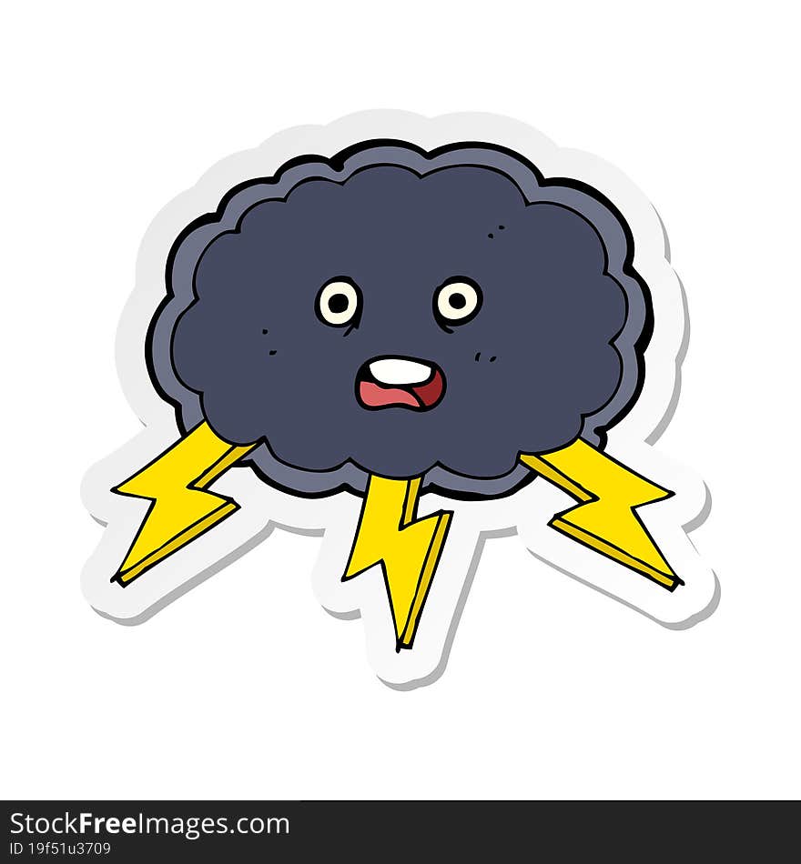 Sticker Of A Cartoon Cloud And Lightning Bolt Symbol