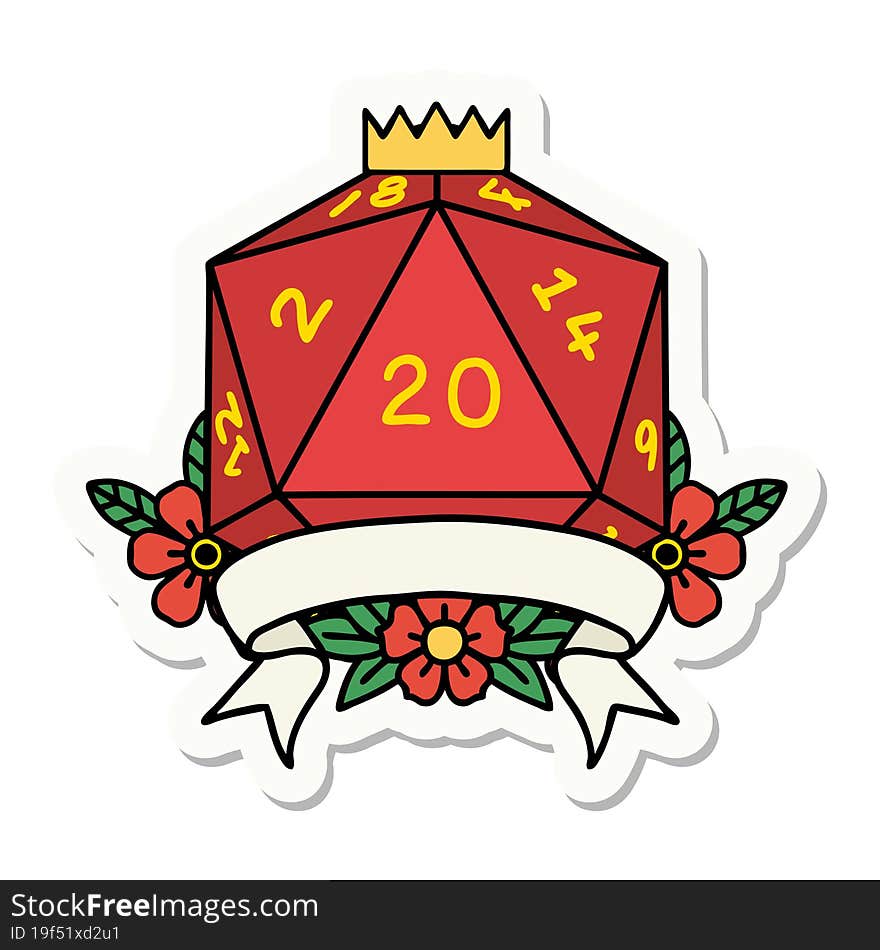 natural 20 critical hit D20 dice roll sticker