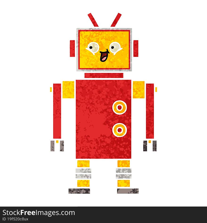 retro illustration style cartoon robot