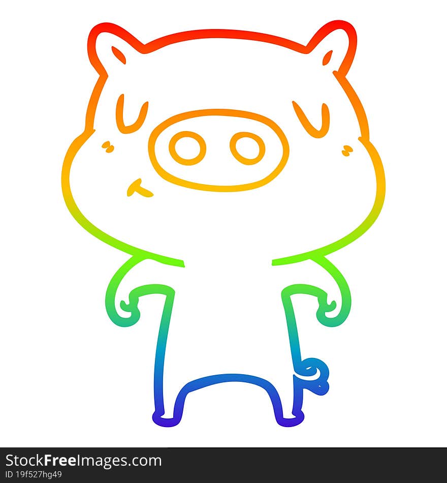 rainbow gradient line drawing of a cartoon content pig