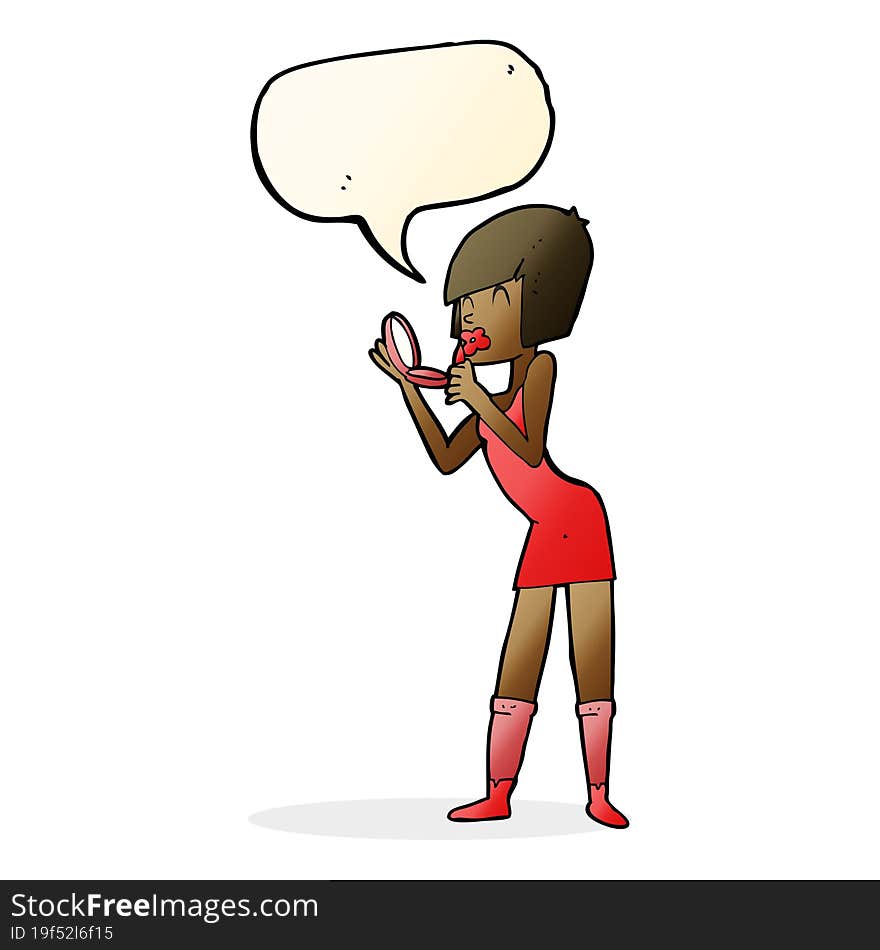 Cartoon Woman Applying Lipstick With Speech Bubble