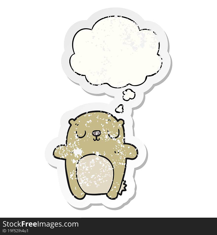 cartoon bear with thought bubble as a distressed worn sticker