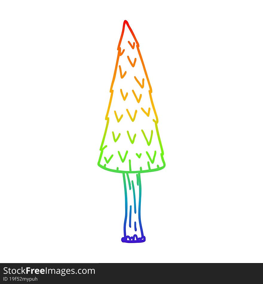 rainbow gradient line drawing of a cartoon christmas tree