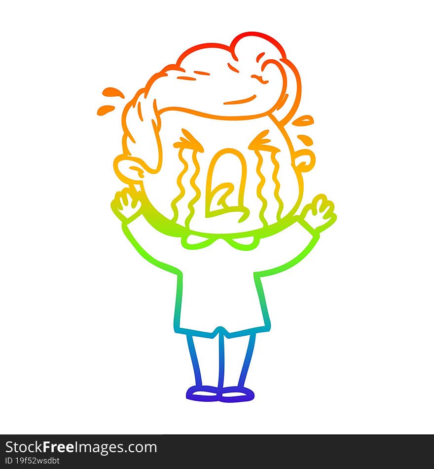 rainbow gradient line drawing of a cartoon crying man