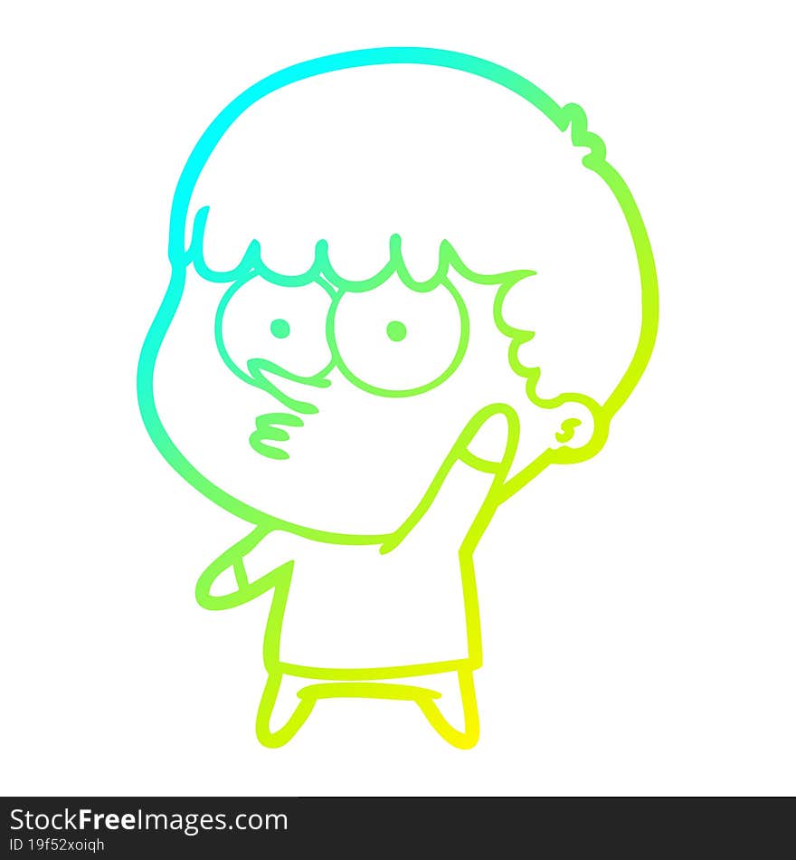 cold gradient line drawing cartoon curious boy waving