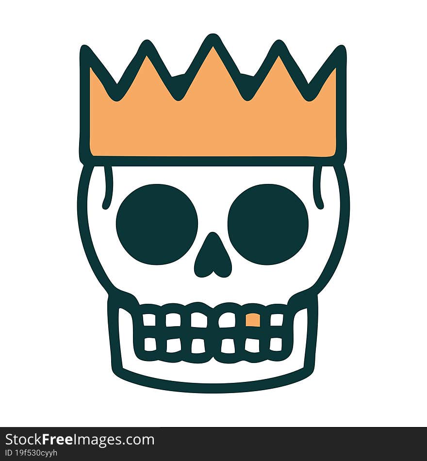 iconic tattoo style image of a skull and crown. iconic tattoo style image of a skull and crown