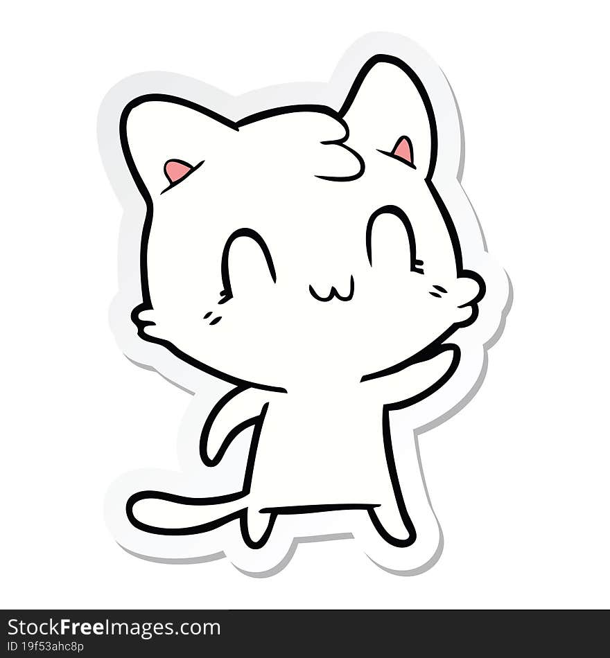 sticker of a cartoon happy cat