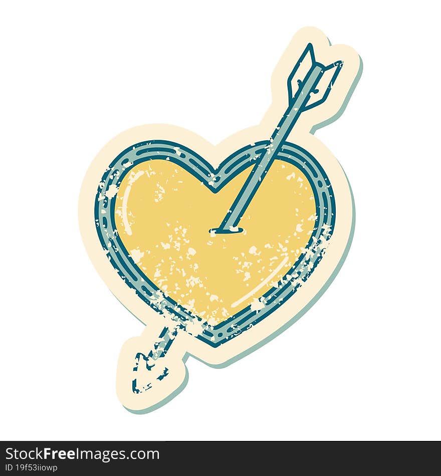 distressed sticker tattoo style icon of an arrow and heart