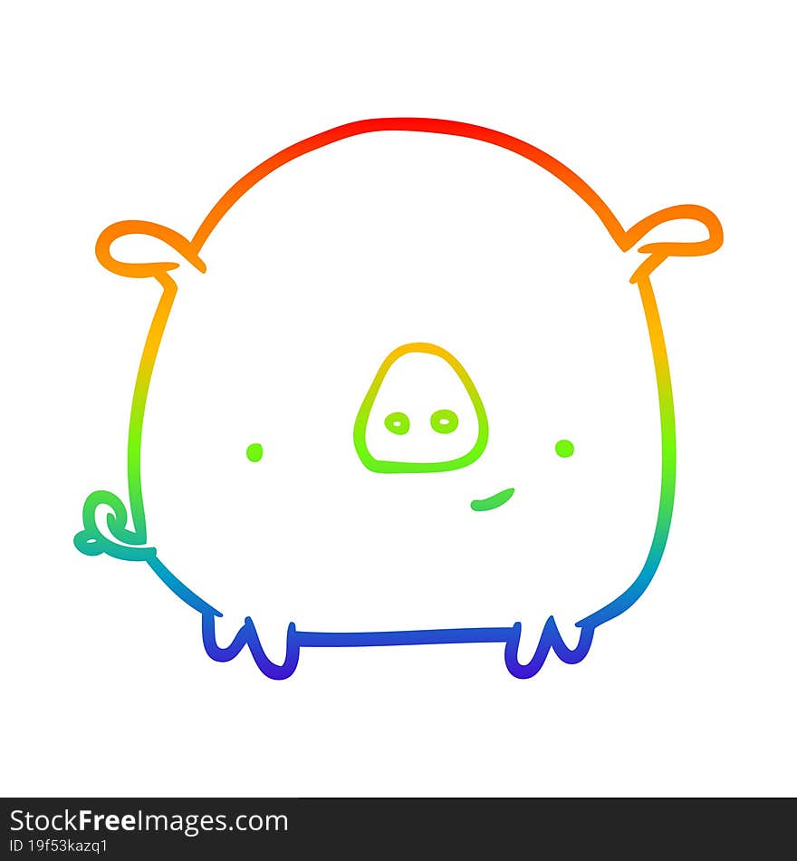 rainbow gradient line drawing of a happy pig