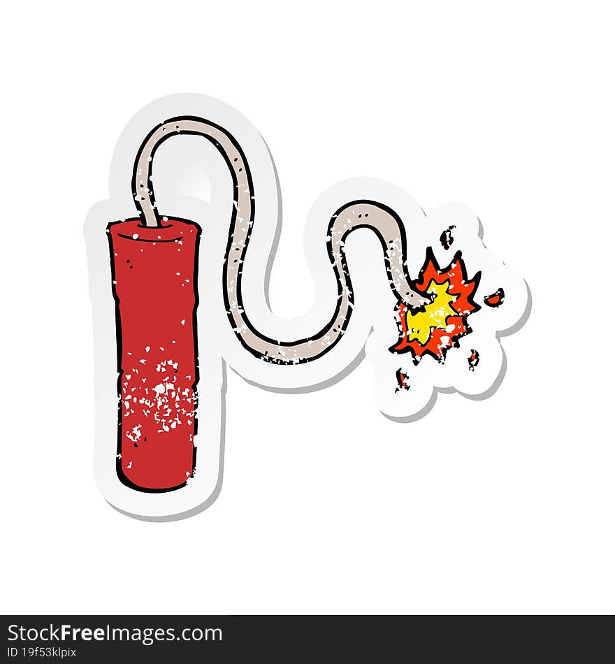 retro distressed sticker of a cartoon dynamite burning