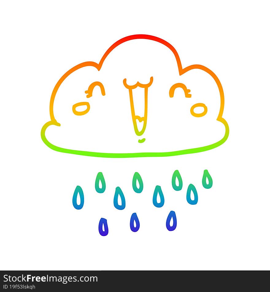 rainbow gradient line drawing of a cartoon storm cloud