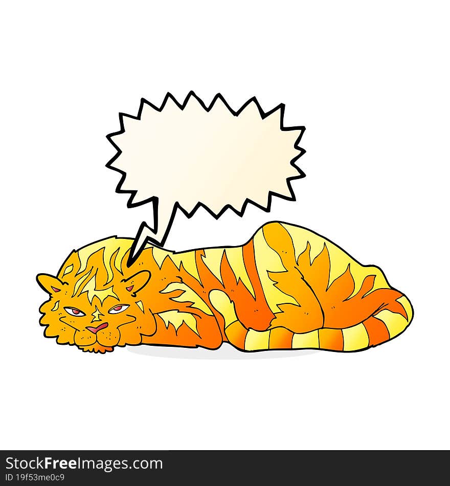 Cartoon Resting Tiger With Speech Bubble