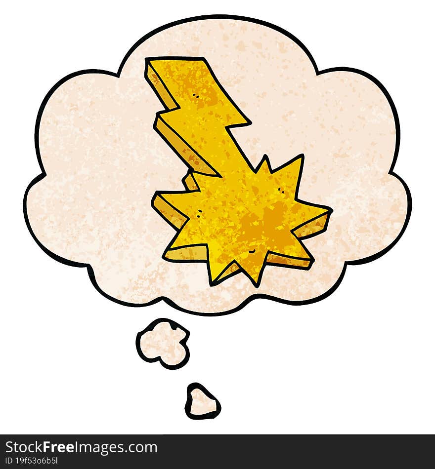 cartoon lightning strike and thought bubble in grunge texture pattern style