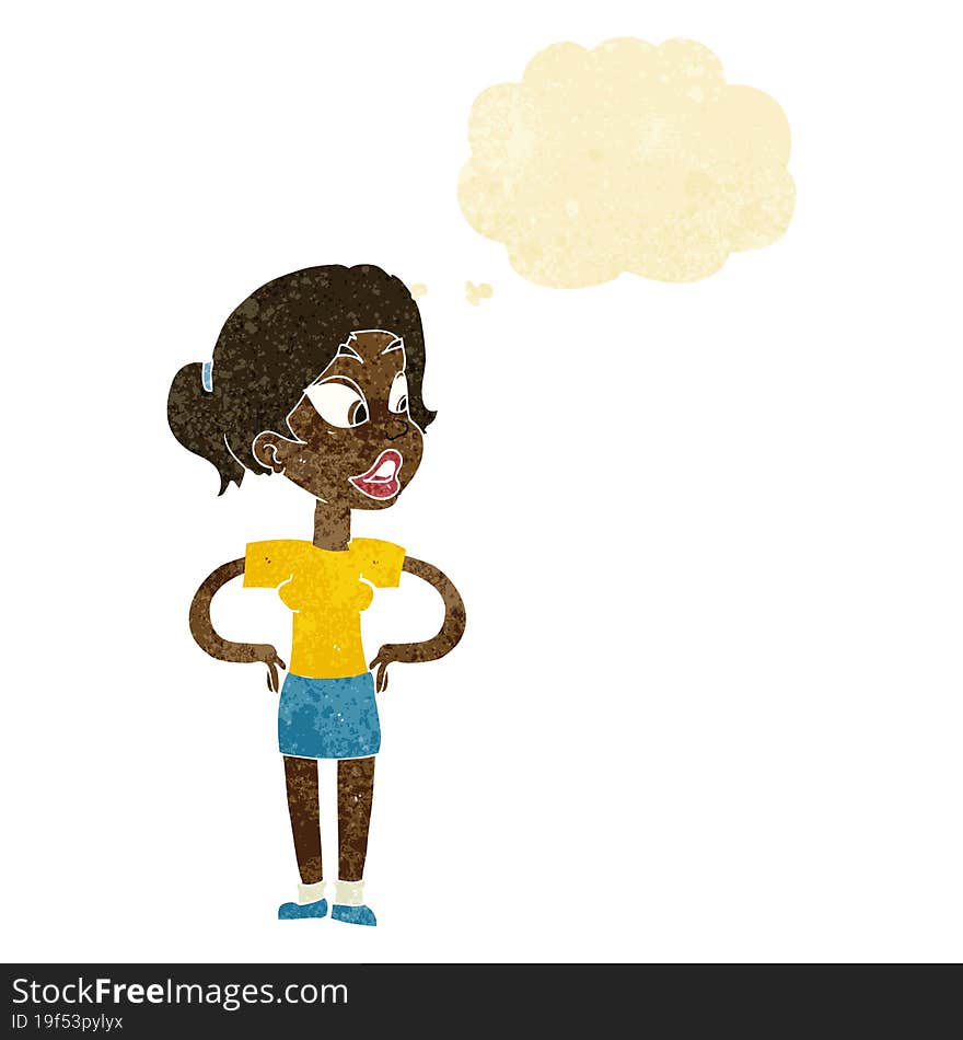 Cartoon Woman With Hands On Hips With Thought Bubble