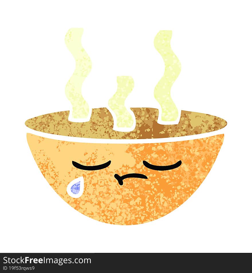 retro illustration style cartoon bowl of hot soup