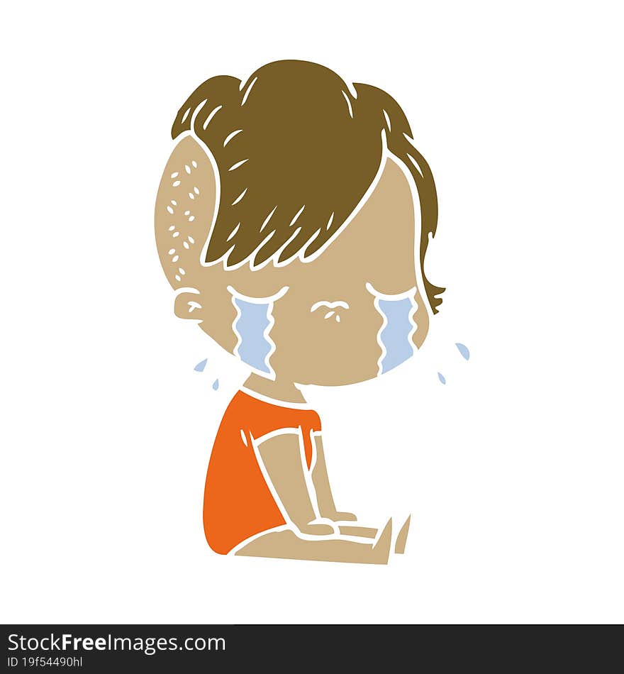 flat color style cartoon crying girl