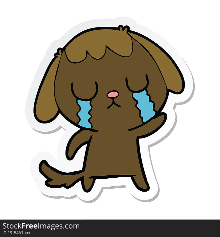 sticker of a cute cartoon dog crying