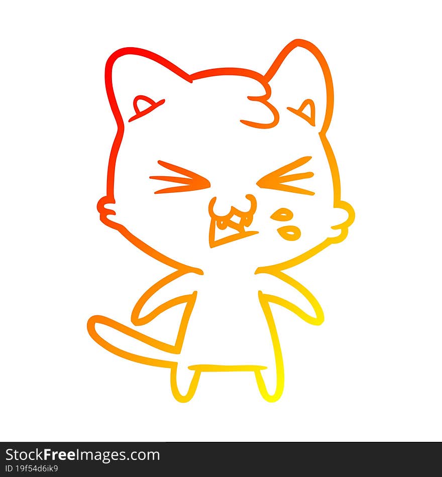 Warm Gradient Line Drawing Cartoon Cat Hissing