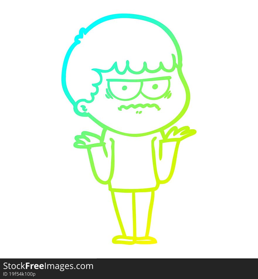 cold gradient line drawing of a cartoon angry man