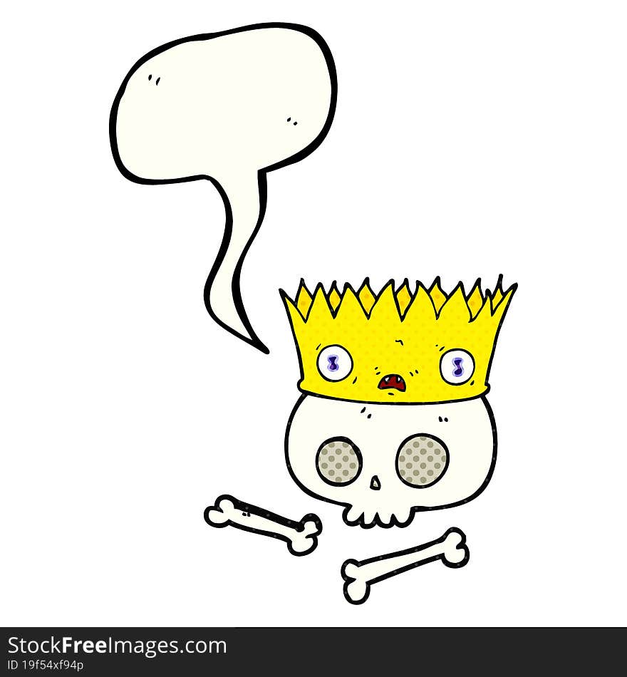 comic book speech bubble cartoon magic crown on old skull