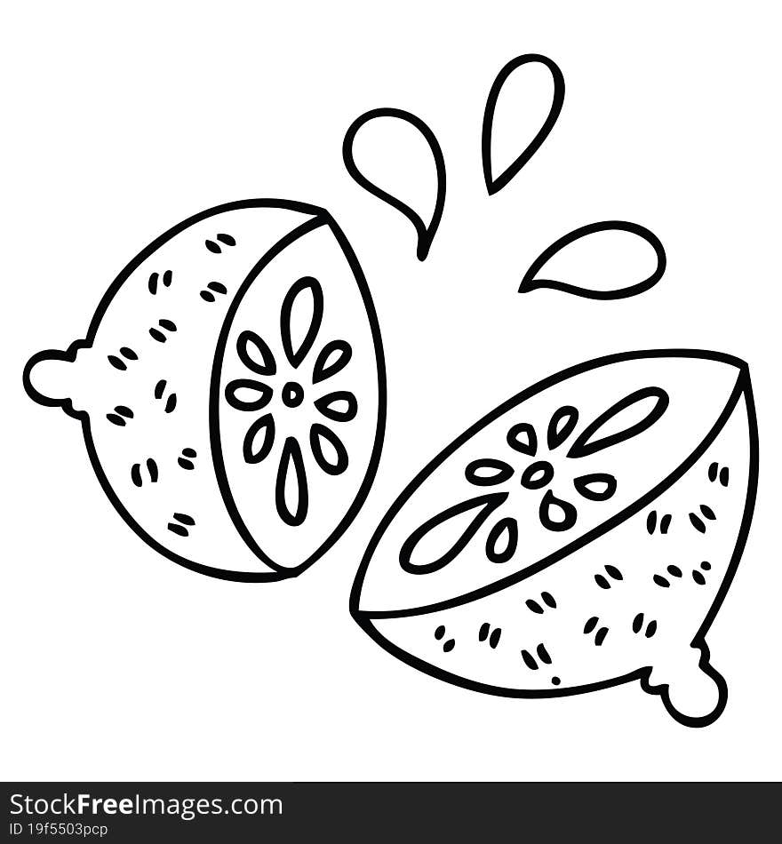 quirky line drawing cartoon lemon