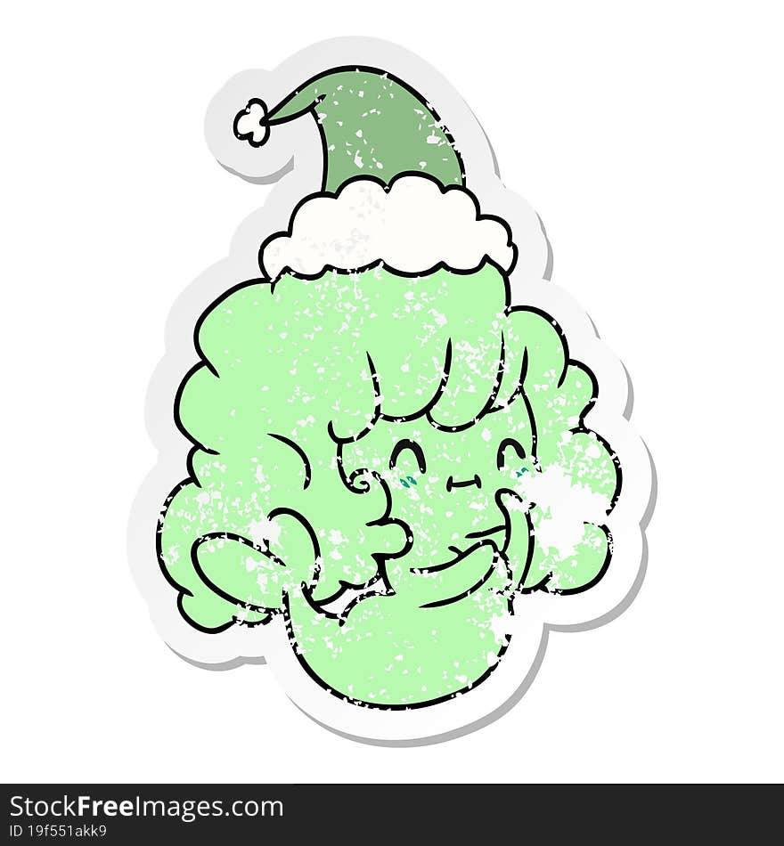 Christmas Distressed Sticker Cartoon Of Kawaii Ghost