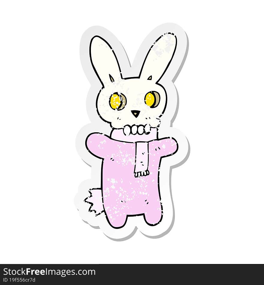 retro distressed sticker of a cartoon spooky skull rabbit