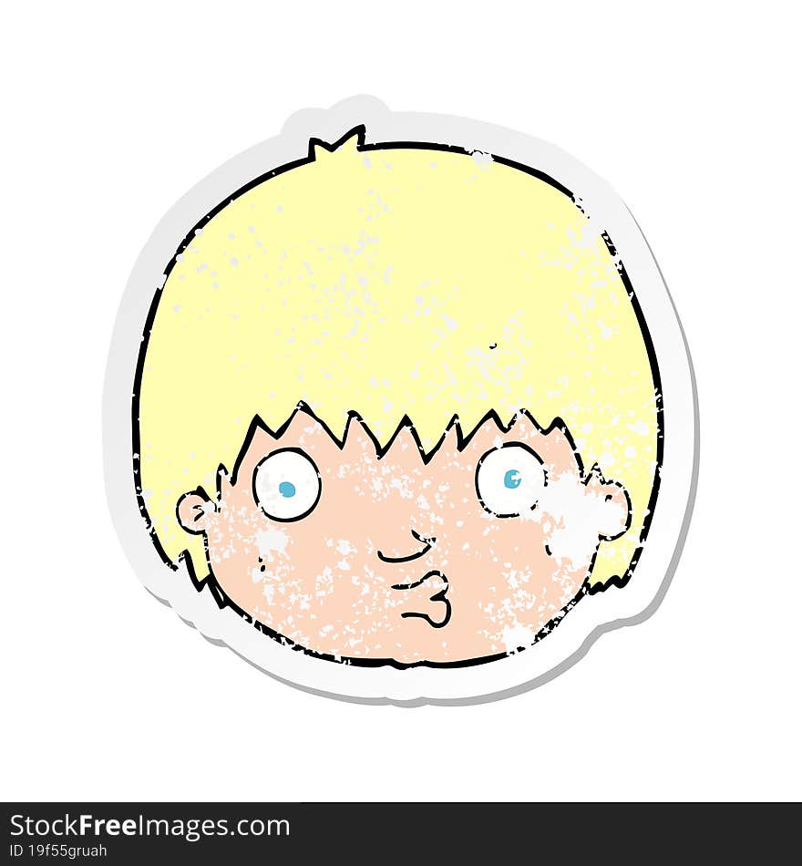 retro distressed sticker of a cartoon curious boy