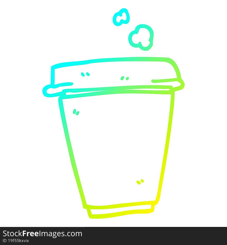 cold gradient line drawing of a cartoon coffee cup