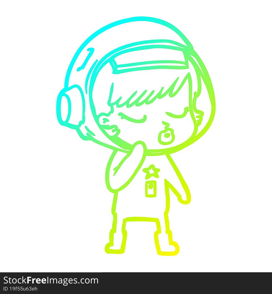 Cold Gradient Line Drawing Cartoon Pretty Astronaut Girl