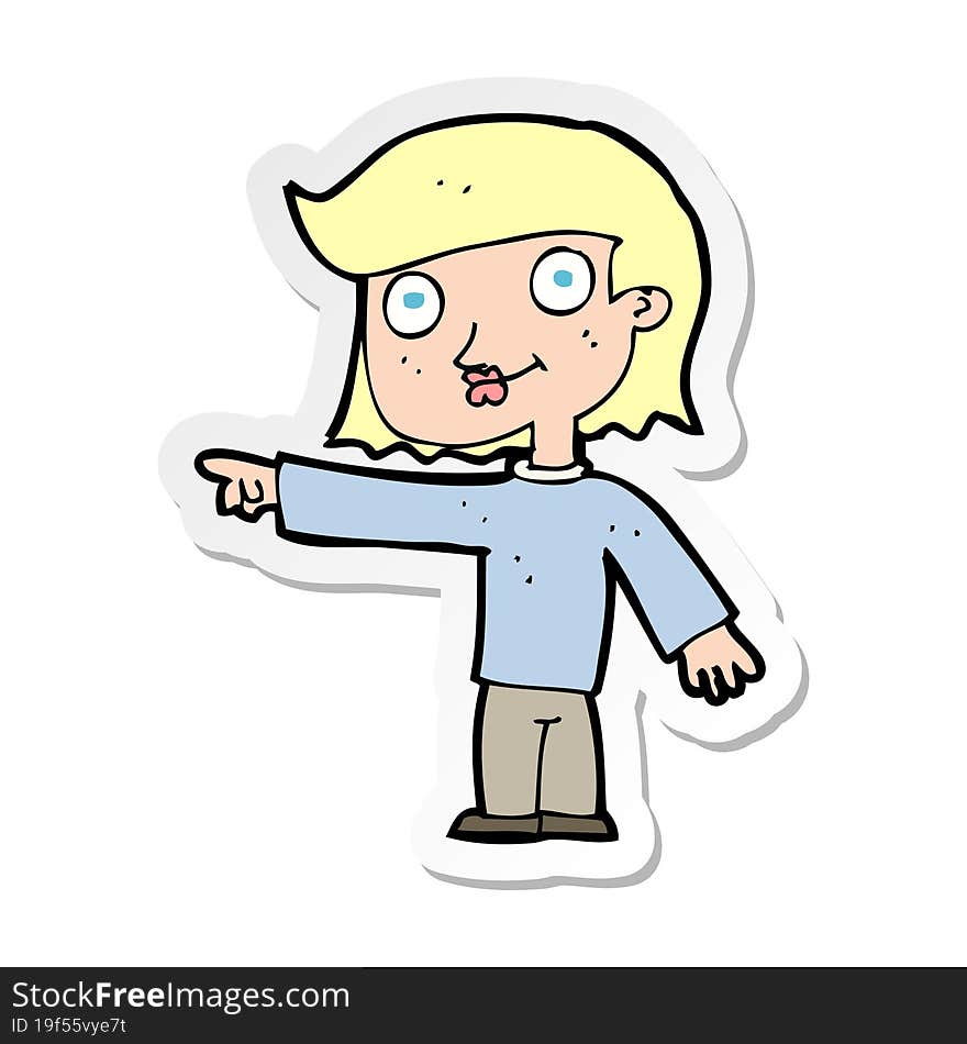 Sticker Of A Cartoon Pointing Person