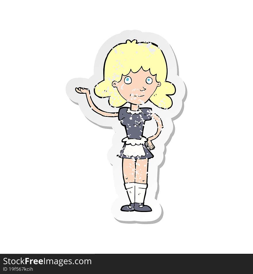 Retro Distressed Sticker Of A Cartoon Maid