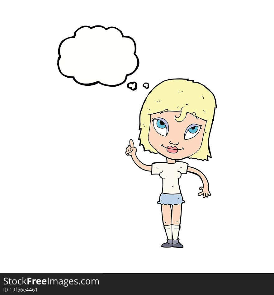 cartoon woman with idea with thought bubble