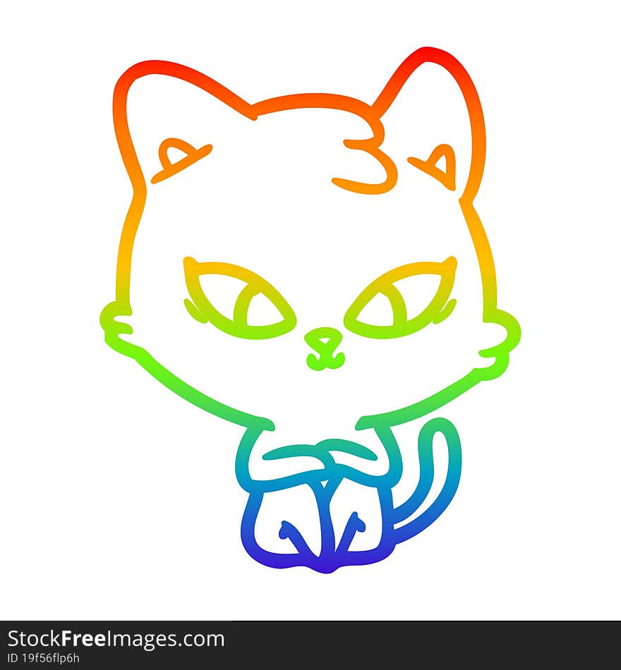 rainbow gradient line drawing of a cute cartoon cat