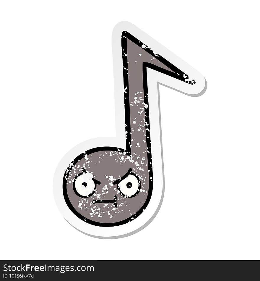 distressed sticker of a cute cartoon musical note