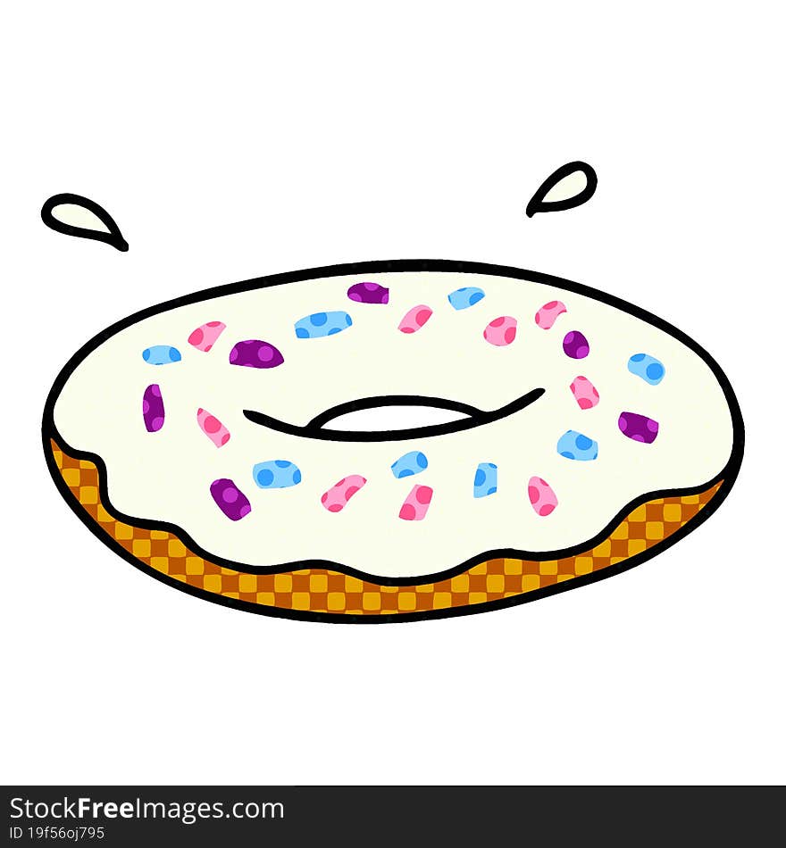 Cartoon Doodle Of An Iced Ring Donut