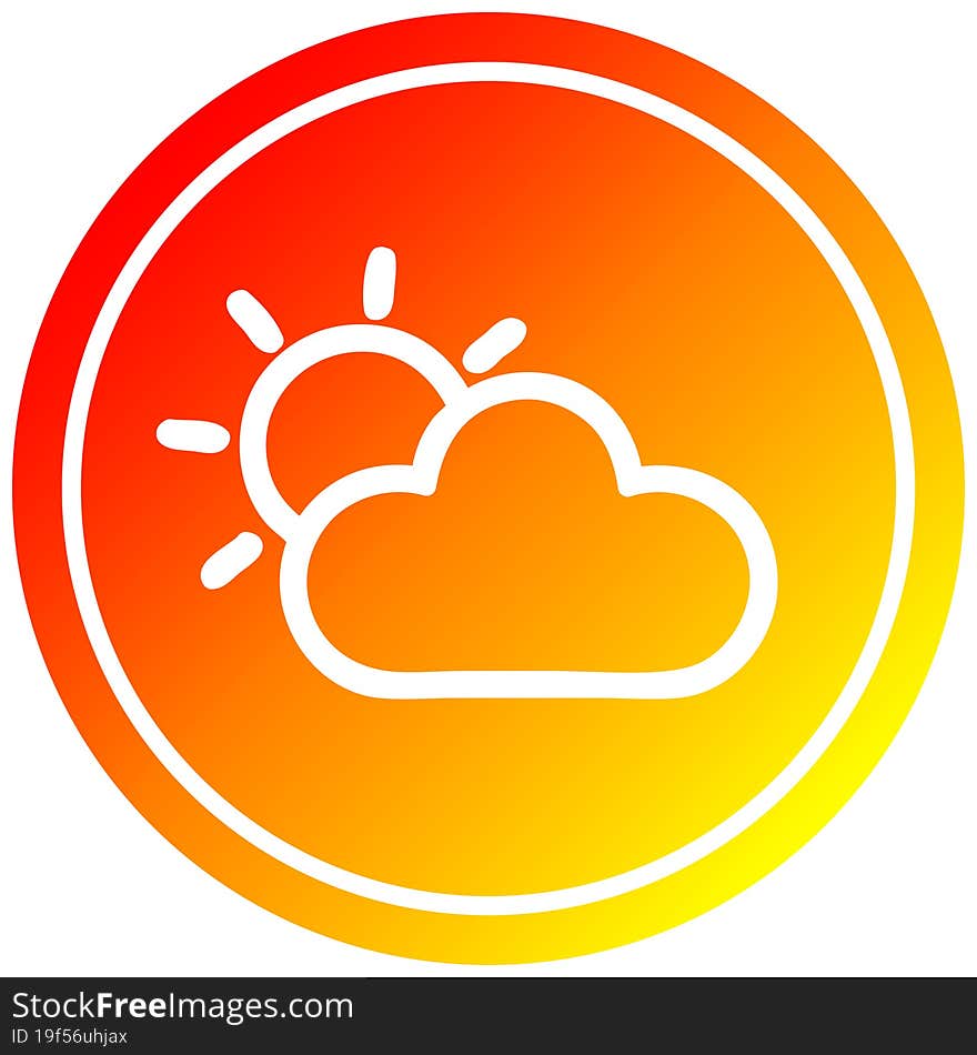 sun and cloud circular icon with warm gradient finish. sun and cloud circular icon with warm gradient finish