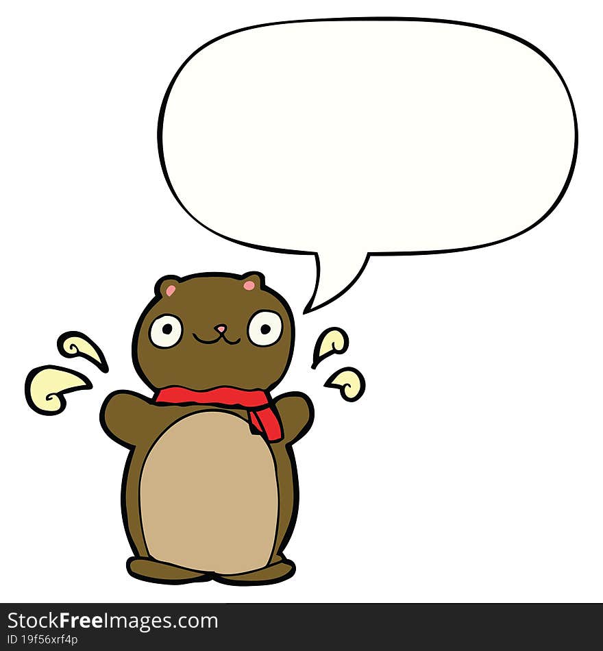 cartoon happy teddy bear and speech bubble